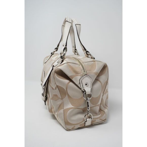 Coach Campbell Satchel Tan Signature and Ivory Leather Silver Tone - Picture 2 of 10